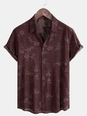 Men's Floral Holiday Red Casual Summer Short Sleeve Button Up Shirt