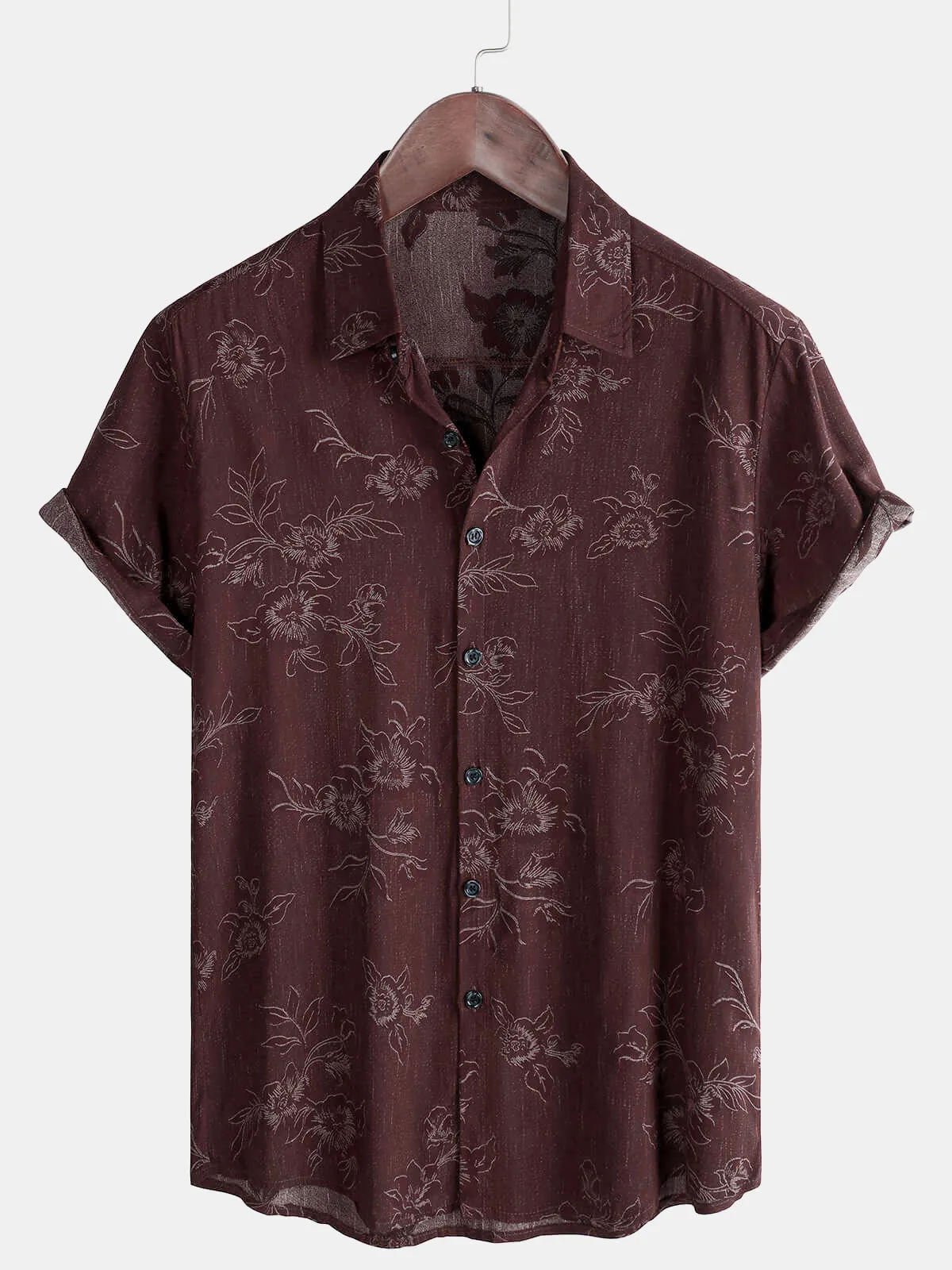Men's Floral Holiday Red Casual Summer Short Sleeve Button Up Shirt