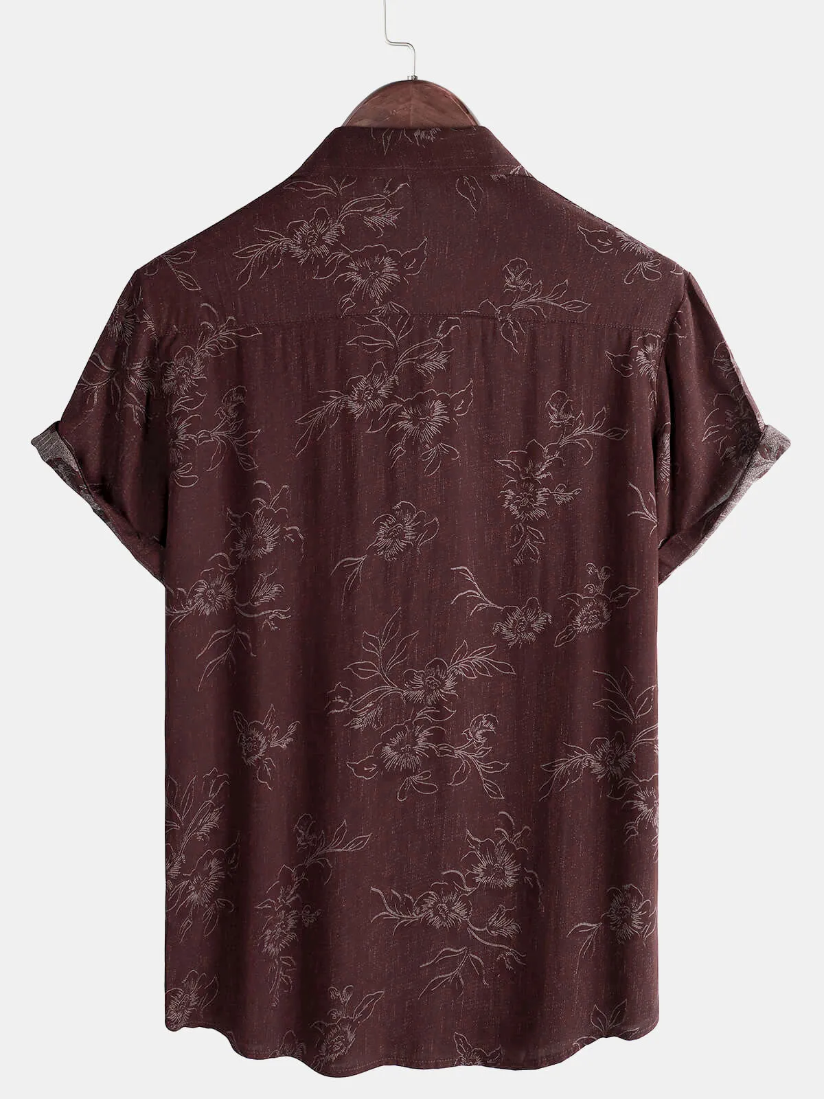 Men's Floral Holiday Red Casual Summer Short Sleeve Button Up Shirt