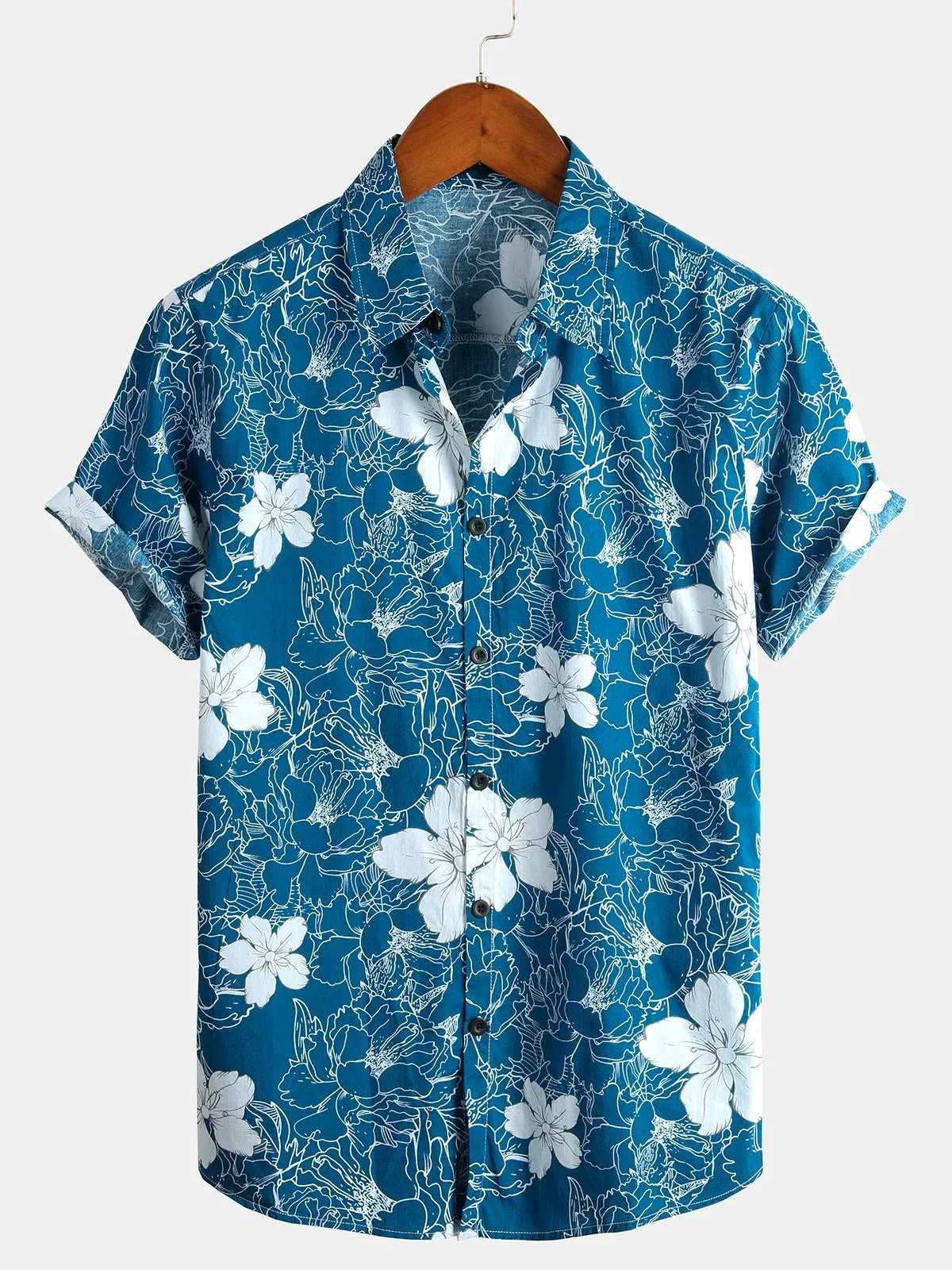 Men's Floral Print Holiday Cotton Shirt