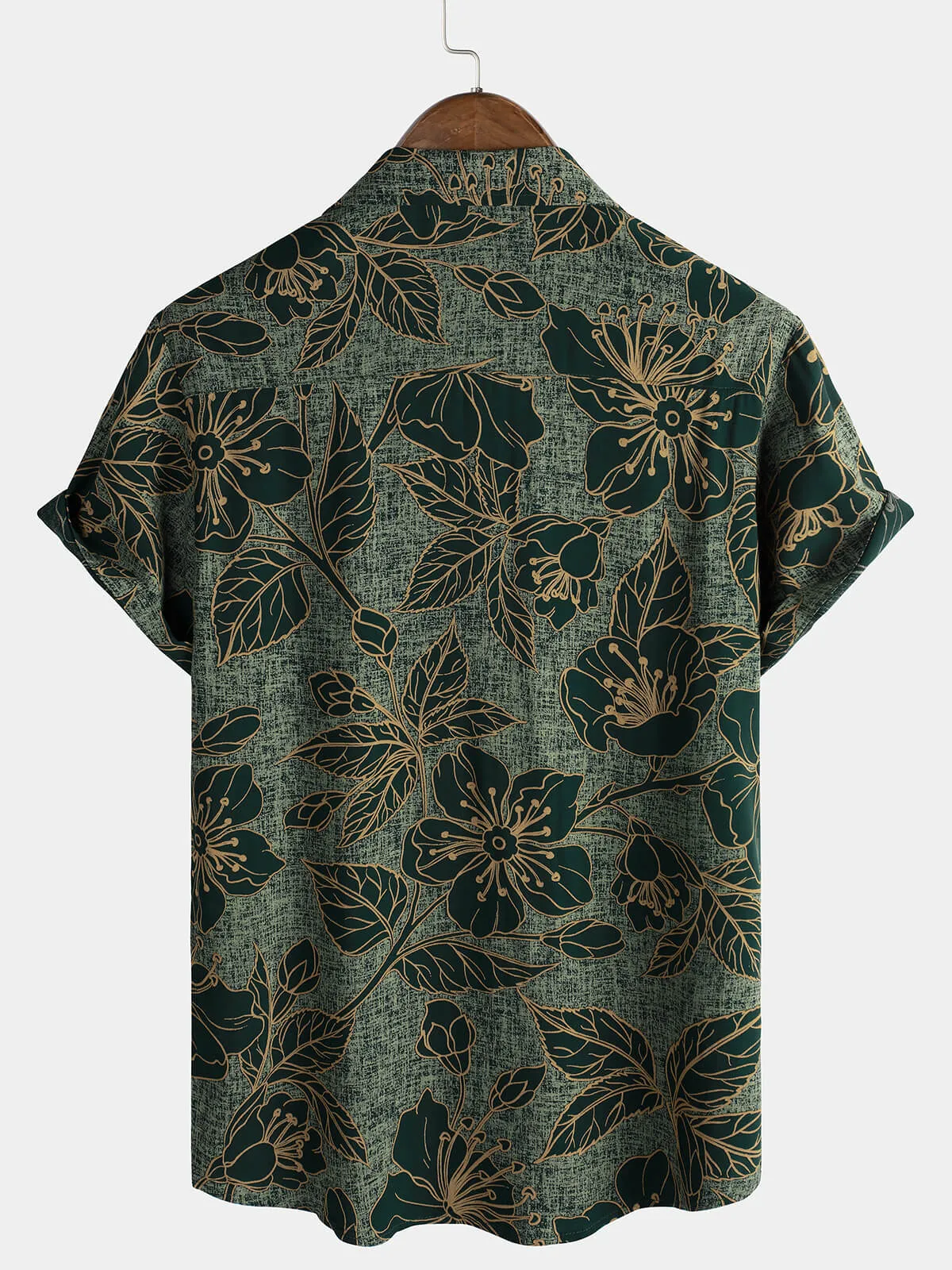 Men's Floral Vintage Green Summer Holiday Button Up Short Sleeve Shirt