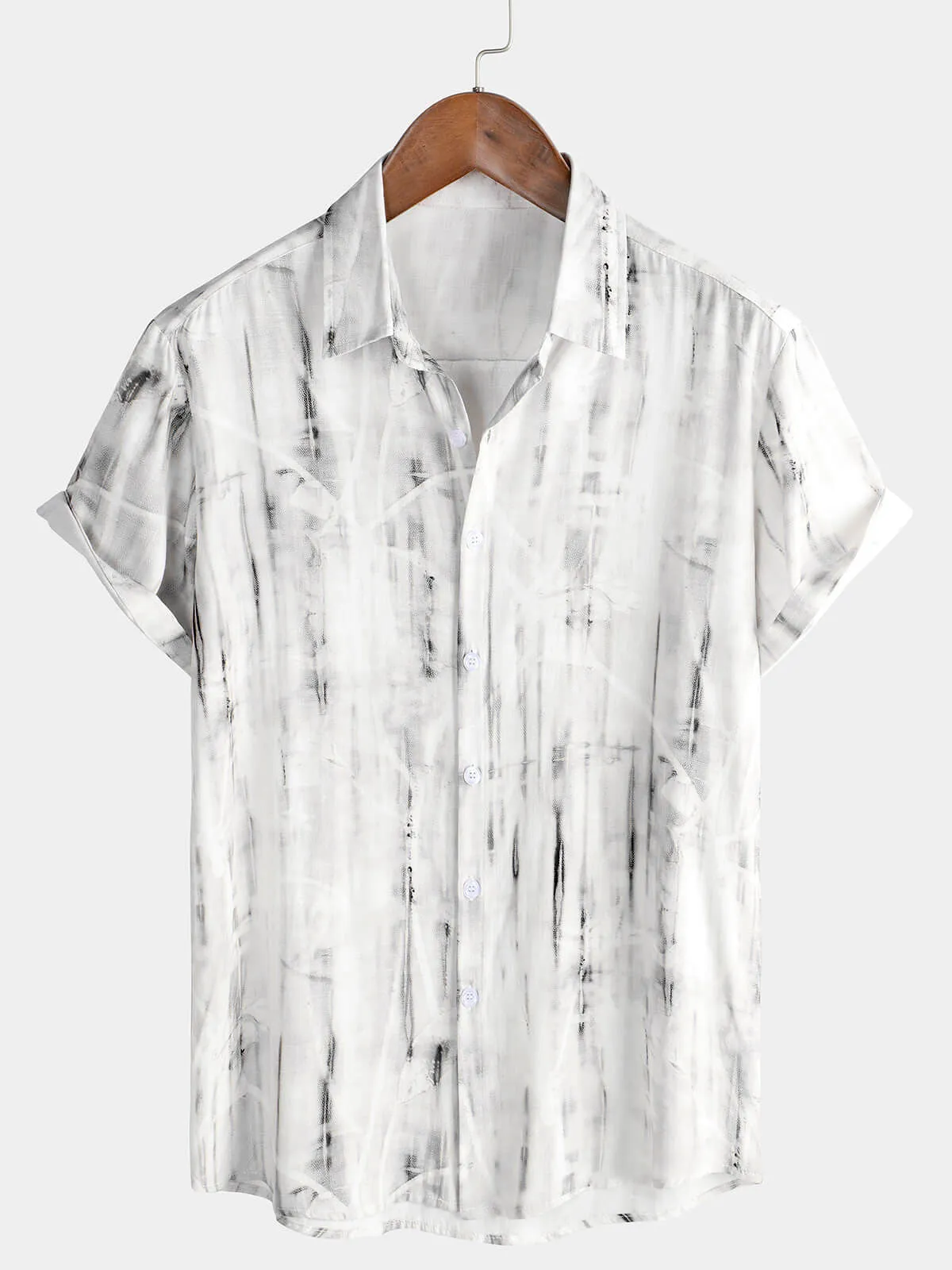 Men's Holiday Casual White Summer Short Sleeve Button Up Shirt
