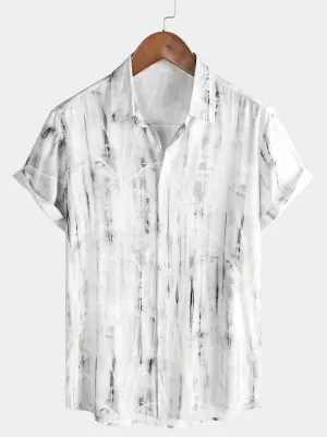 Men's Holiday Casual White Summer Short Sleeve Button Up Shirt