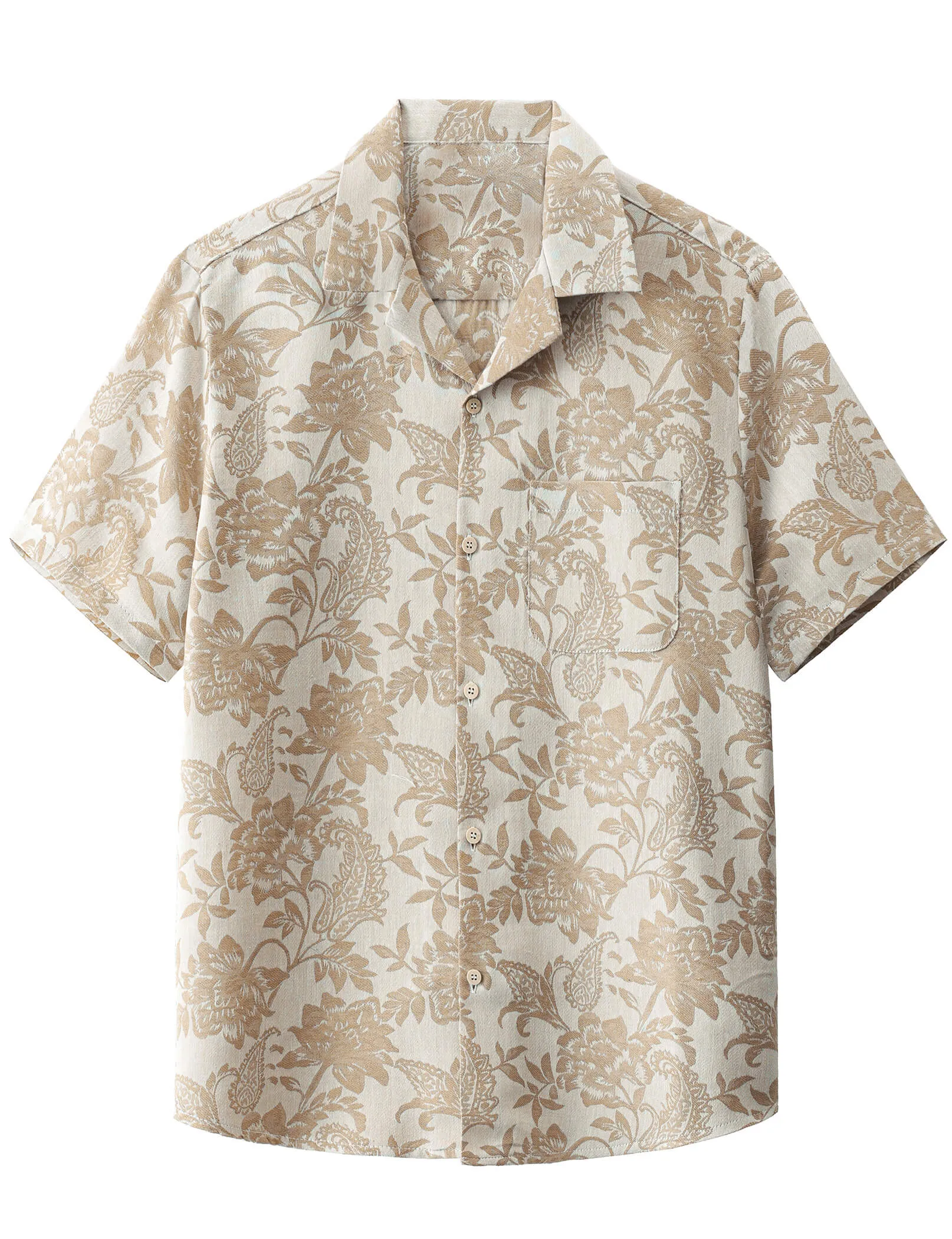 Men‘s Jacquard Hawaiian Short Sleeve Casual Floral Tropical Summer Beach Shirt