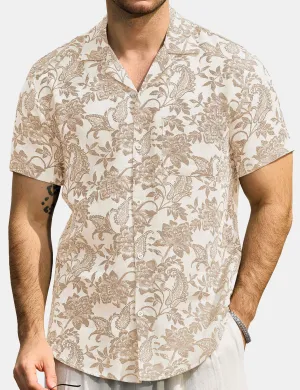 Men‘s Jacquard Hawaiian Short Sleeve Casual Floral Tropical Summer Beach Shirt