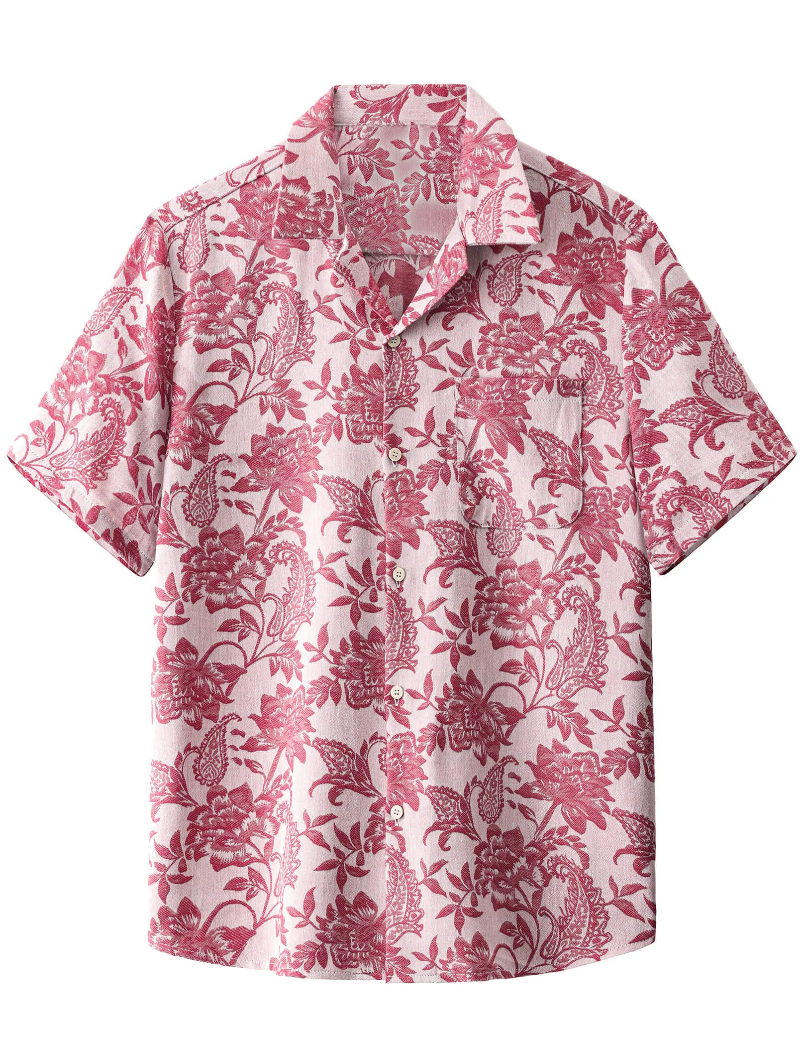 Men‘s Jacquard Hawaiian Short Sleeve Casual Floral Tropical Summer Beach Shirt