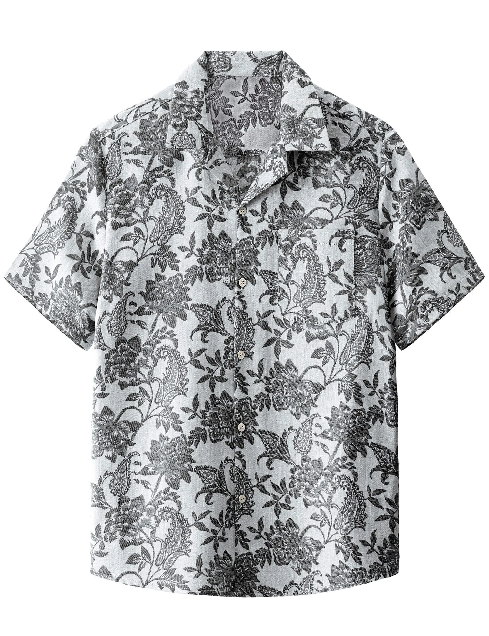 Men‘s Jacquard Hawaiian Short Sleeve Casual Floral Tropical Summer Beach Shirt