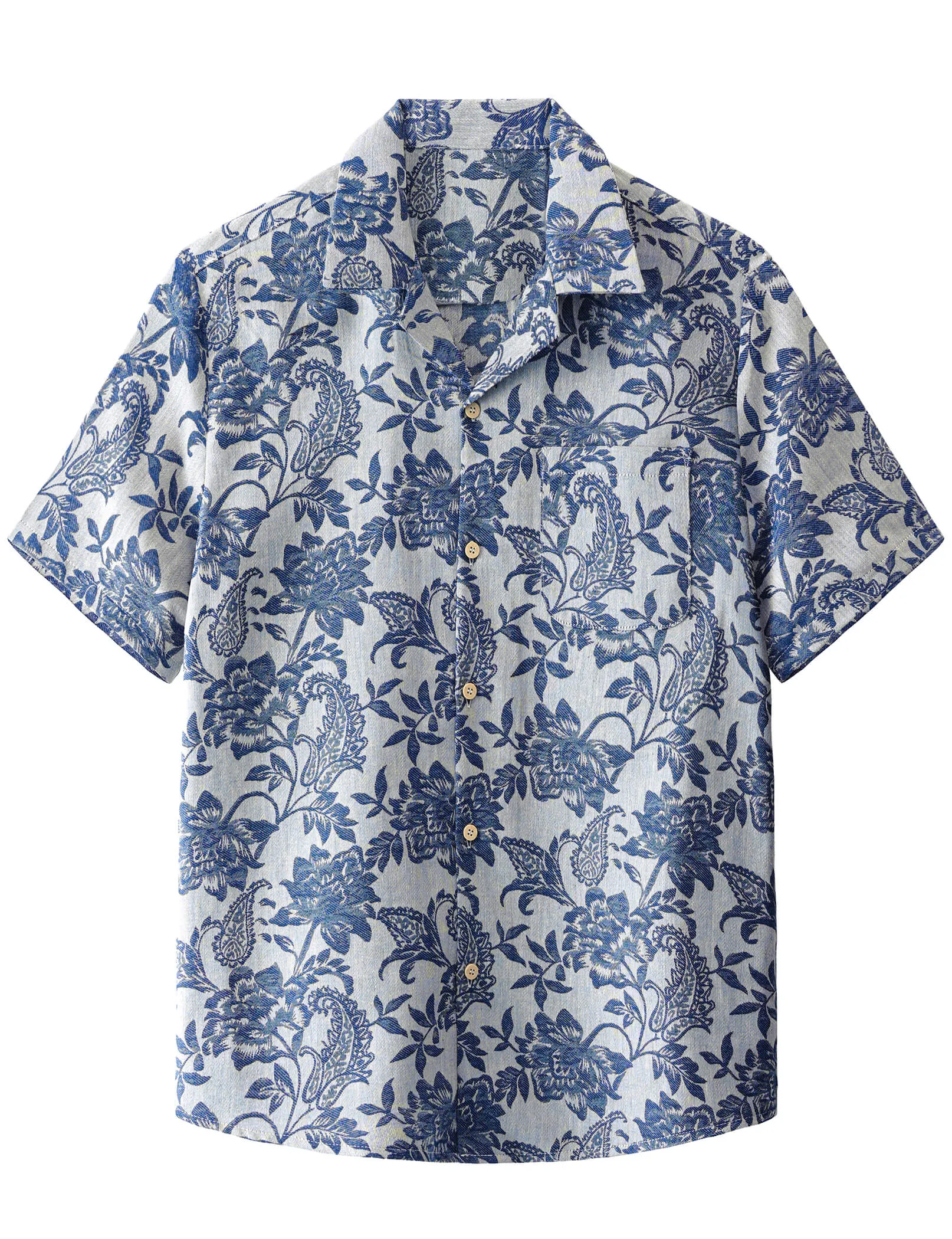 Men‘s Jacquard Hawaiian Short Sleeve Casual Floral Tropical Summer Beach Shirt