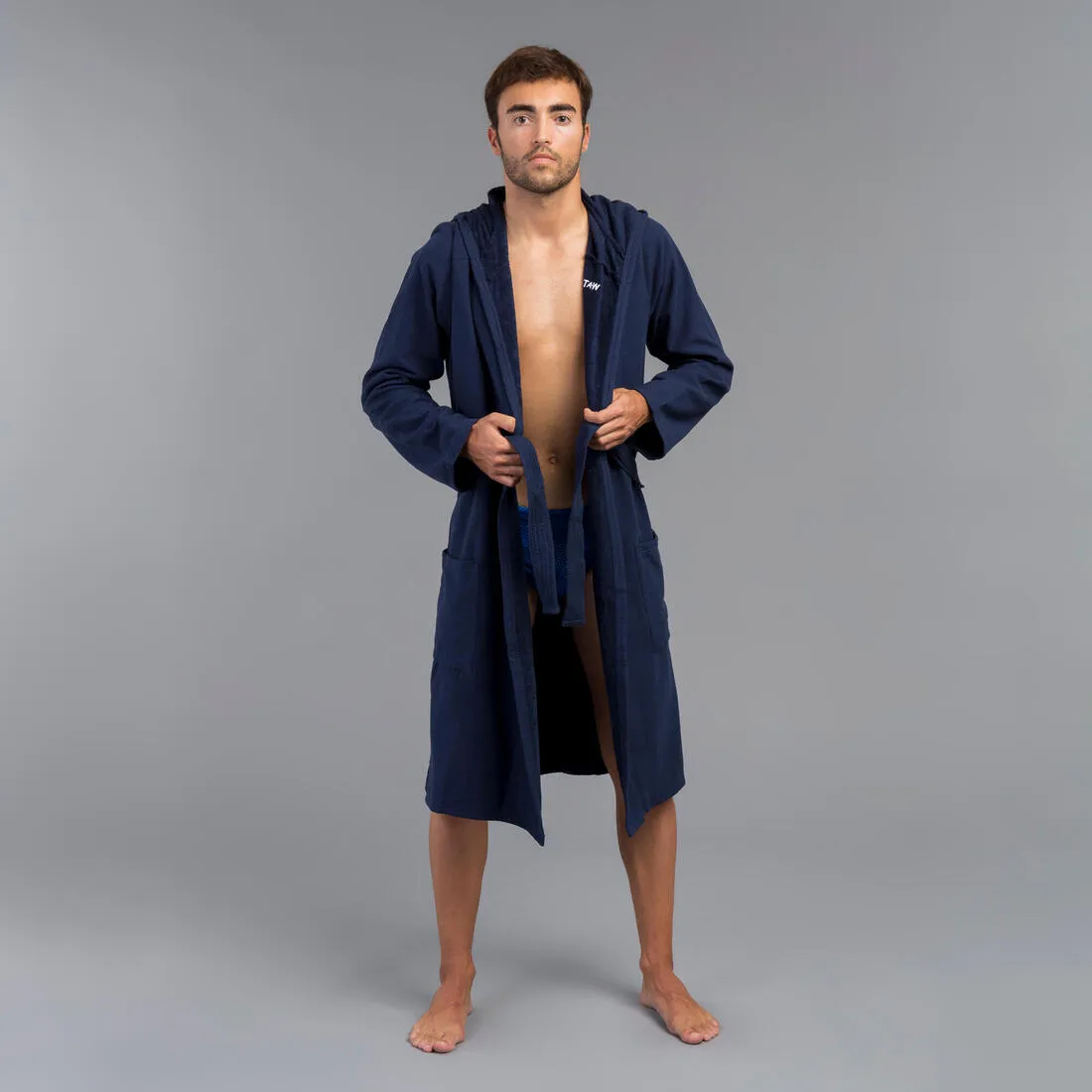 Men's organic cotton pool bathrobe - dark blue