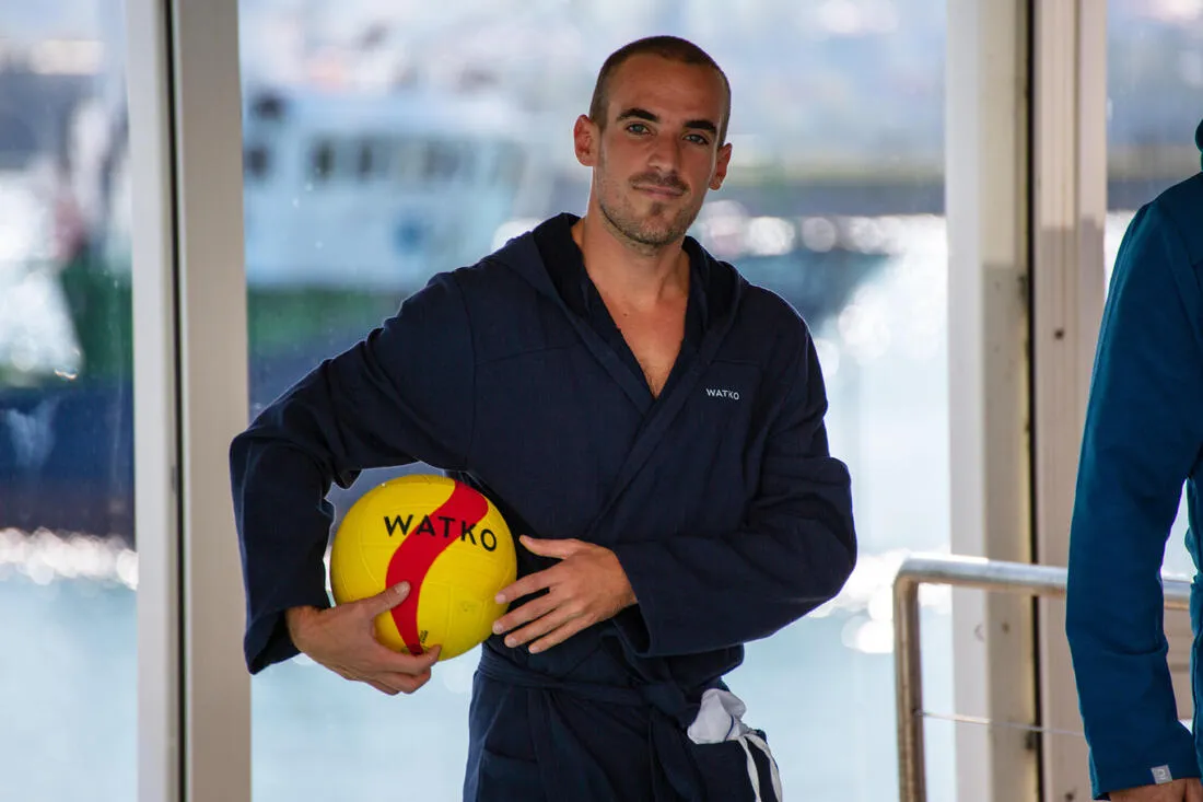 Men's organic cotton pool bathrobe - dark blue