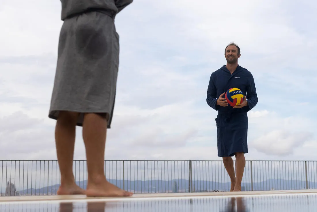 Men's organic cotton pool bathrobe - dark blue