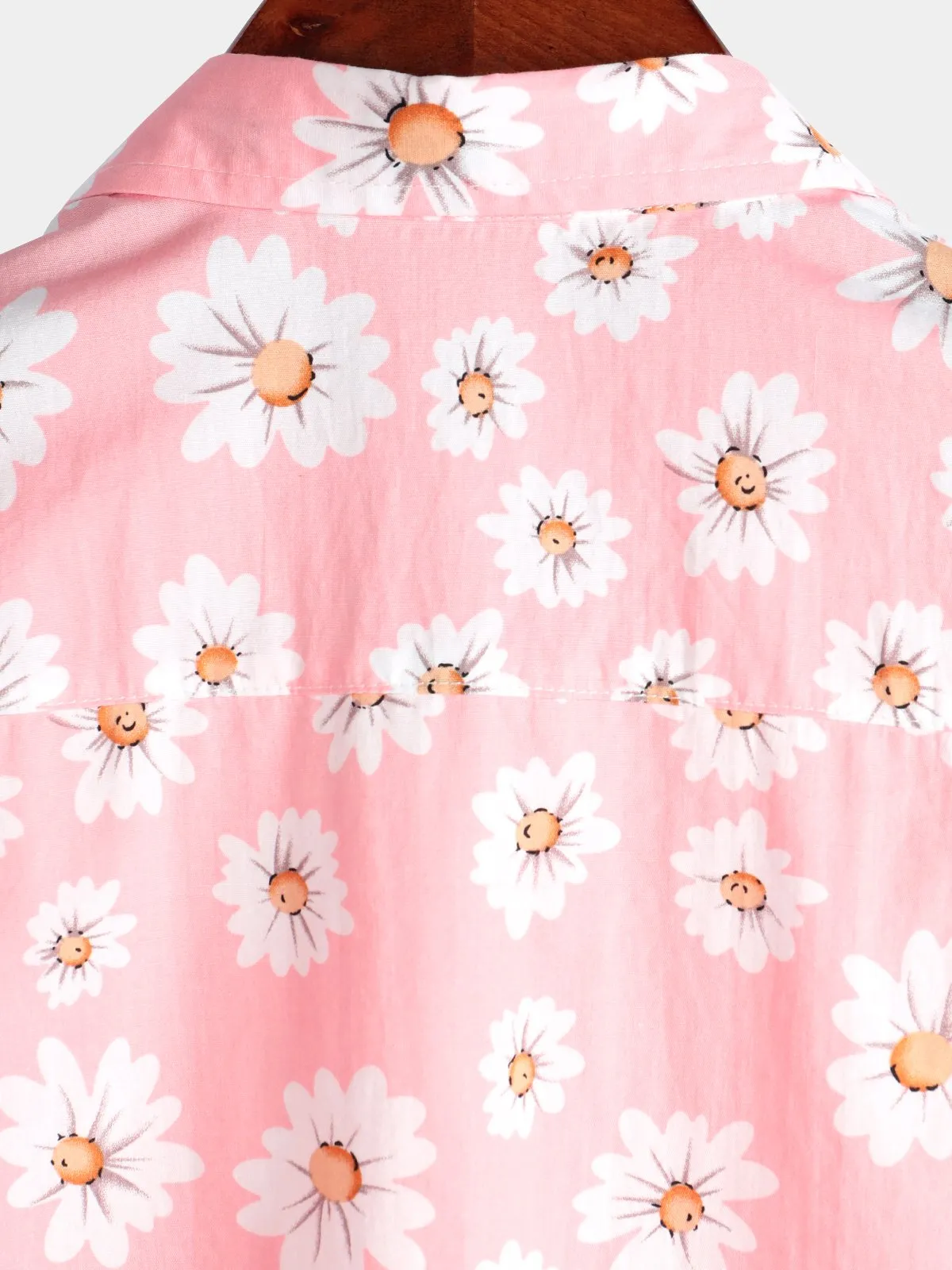 Men's Pink Floral Daisy Print Tropical Hawaii Cotton Shirt