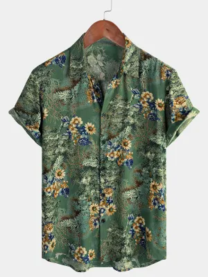 Men's Retro Floral Green Summer Holiday Short Sleeve Shirt