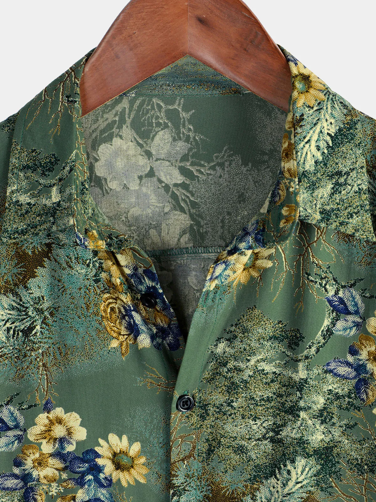 Men's Retro Floral Green Summer Holiday Short Sleeve Shirt