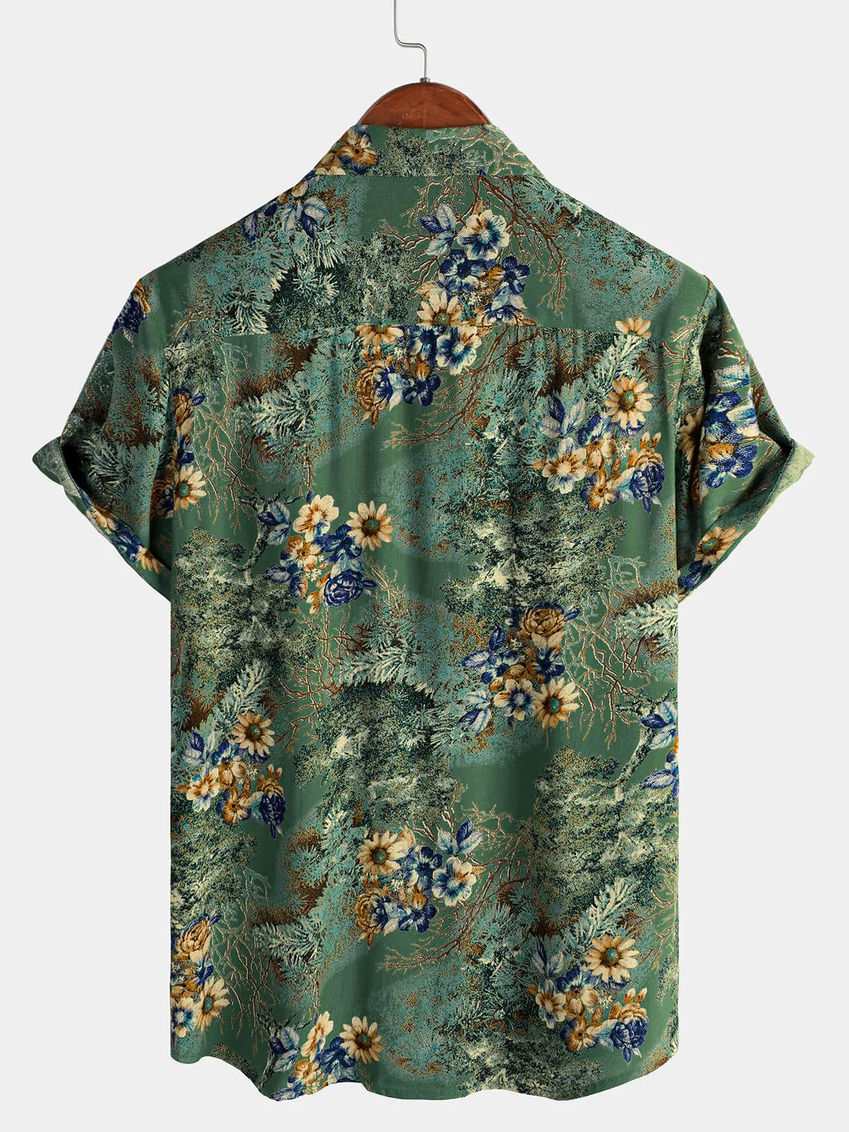 Men's Retro Floral Green Summer Holiday Short Sleeve Shirt