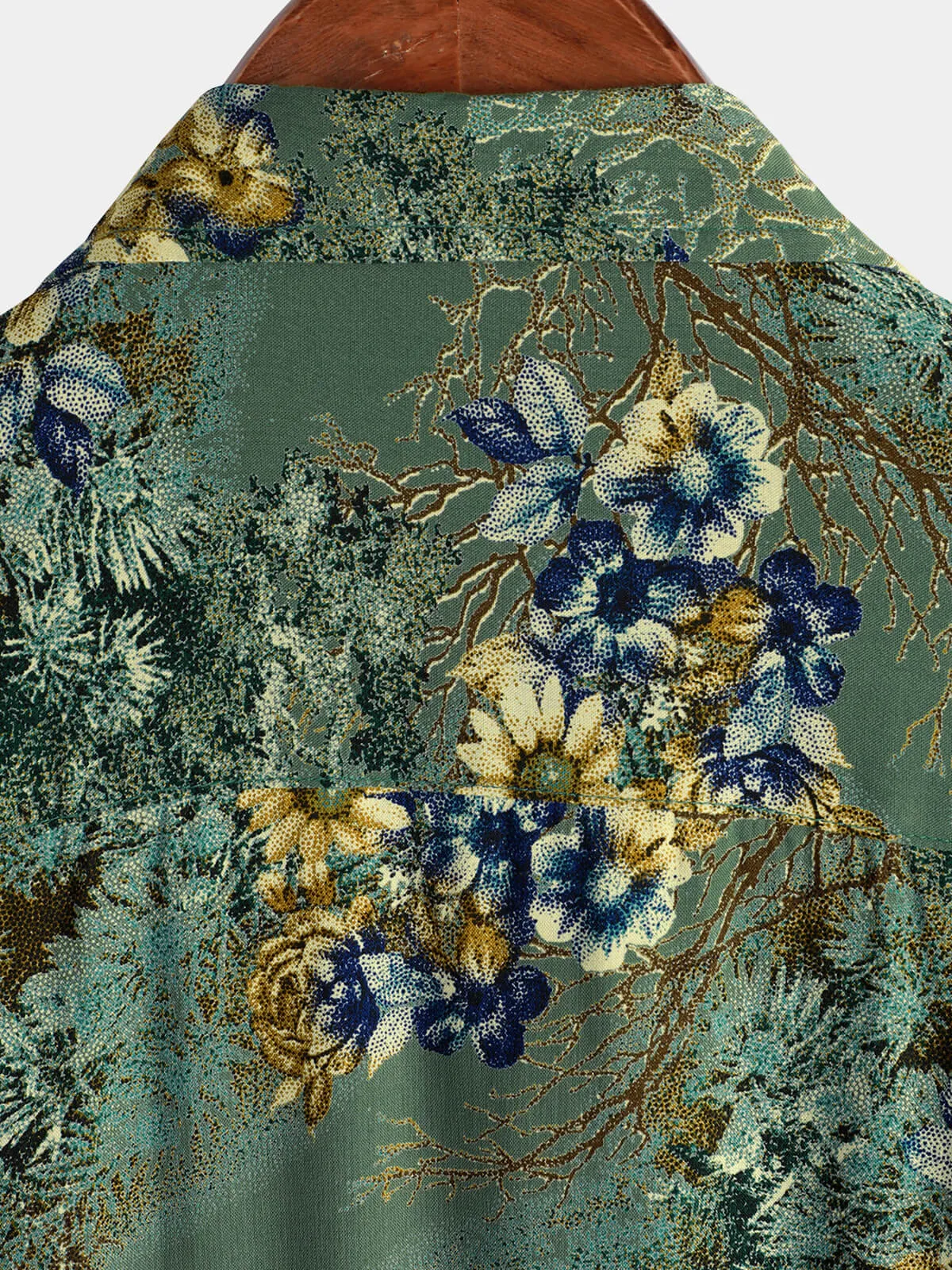 Men's Retro Floral Green Summer Holiday Short Sleeve Shirt