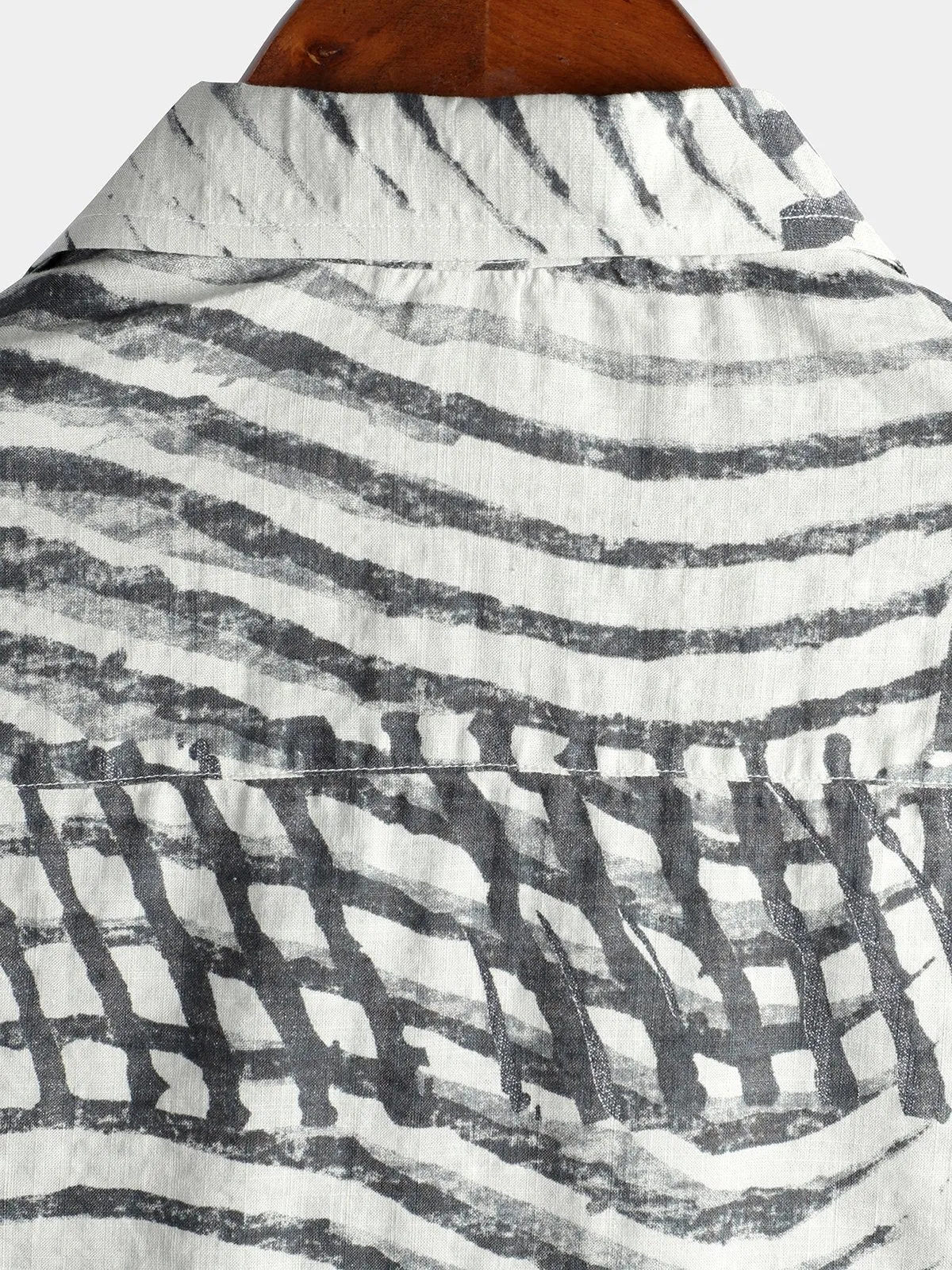 Men's Short Sleeve Striped Printed Retro Cotton Shirt
