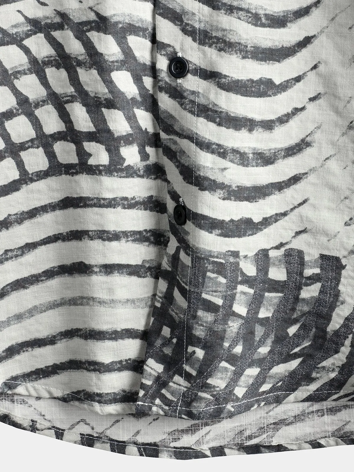 Men's Short Sleeve Striped Printed Retro Cotton Shirt
