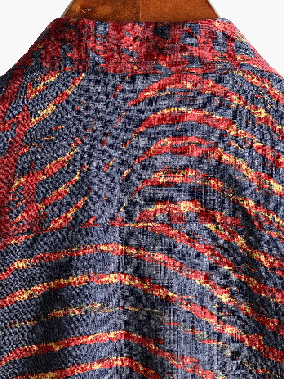Men's Short Sleeve Striped Printed Retro Cotton Shirt