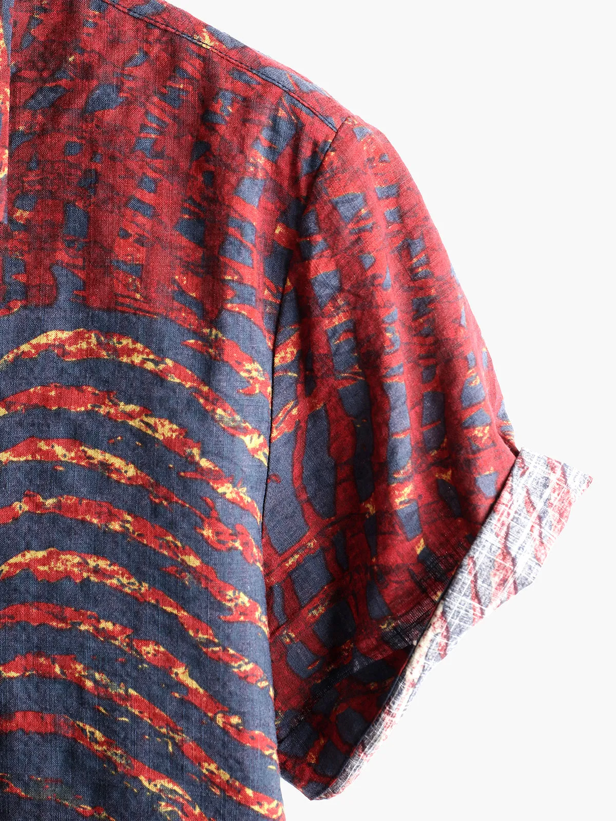 Men's Short Sleeve Striped Printed Retro Cotton Shirt