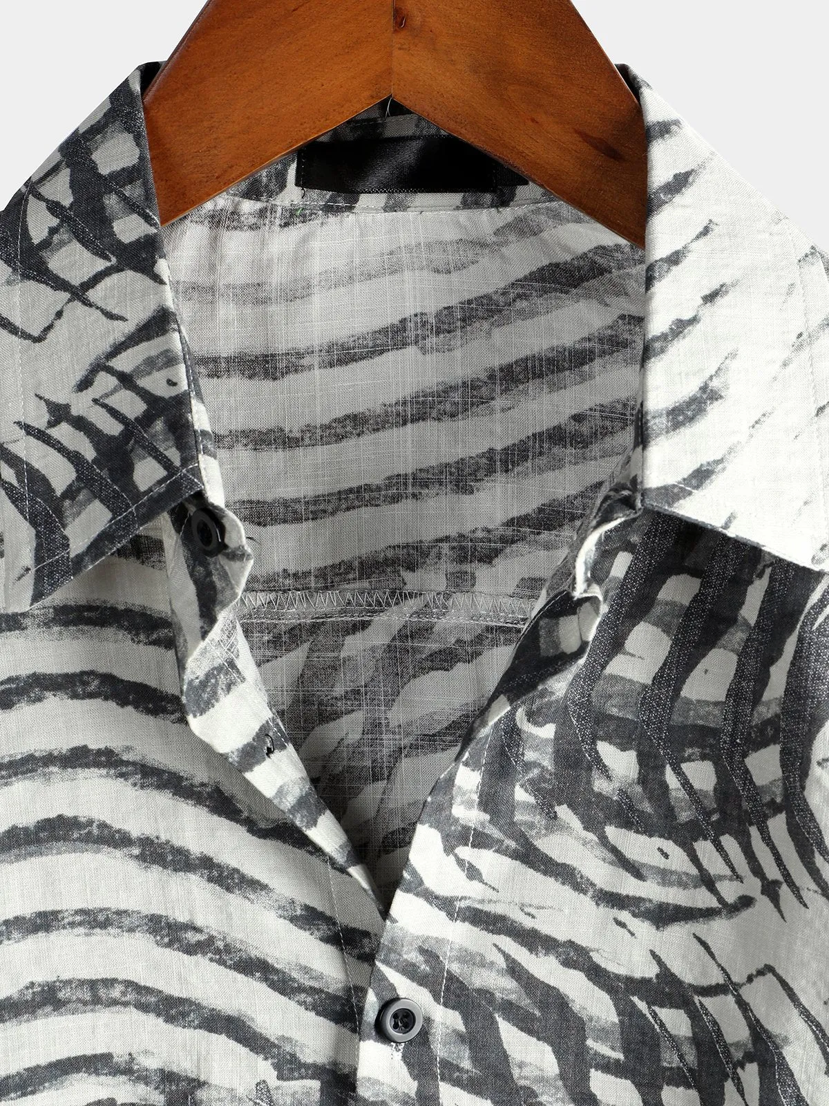 Men's Short Sleeve Striped Printed Retro Cotton Shirt