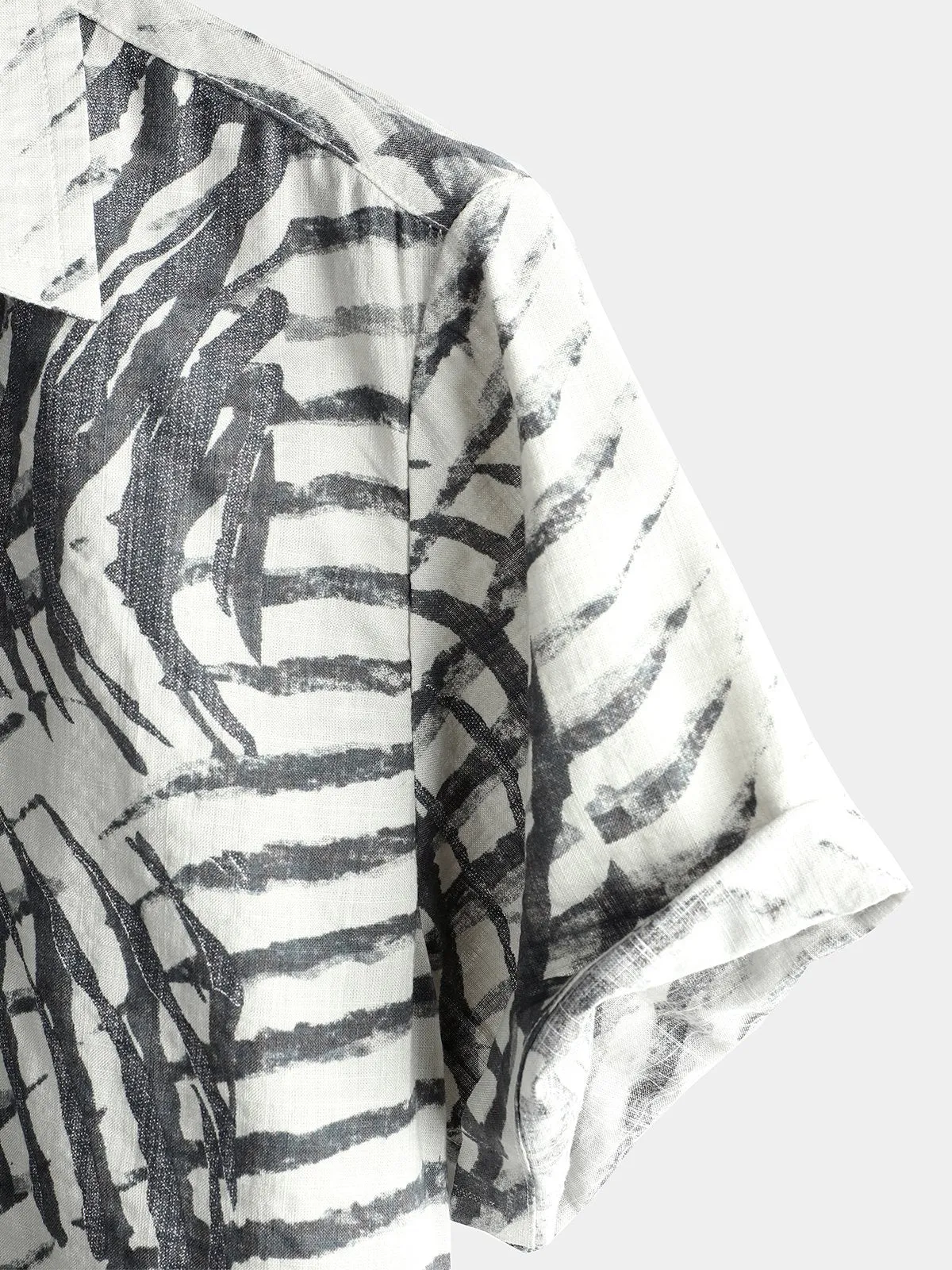 Men's Short Sleeve Striped Printed Retro Cotton Shirt