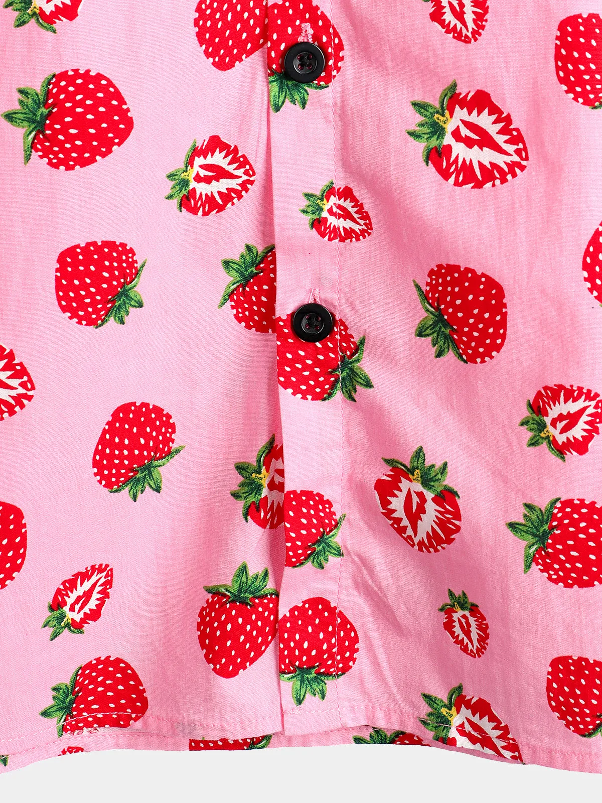 Men's Strawberry Print Fruit Hawaiian Short Sleeve Resort Cotton Collared Shirt