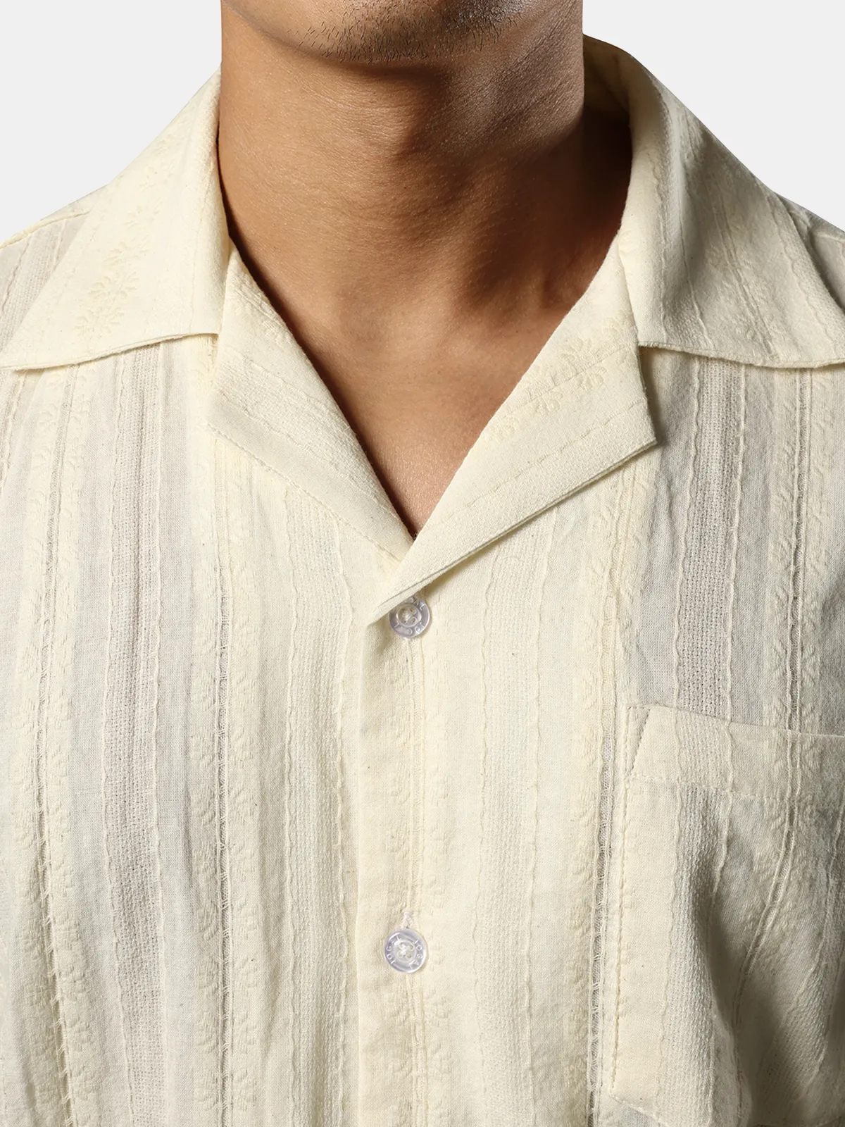 Men's Summer Camp Floral Jacquard Cuban Guayabera Casual Button Short Sleeve Hawaiian Beach Shirt