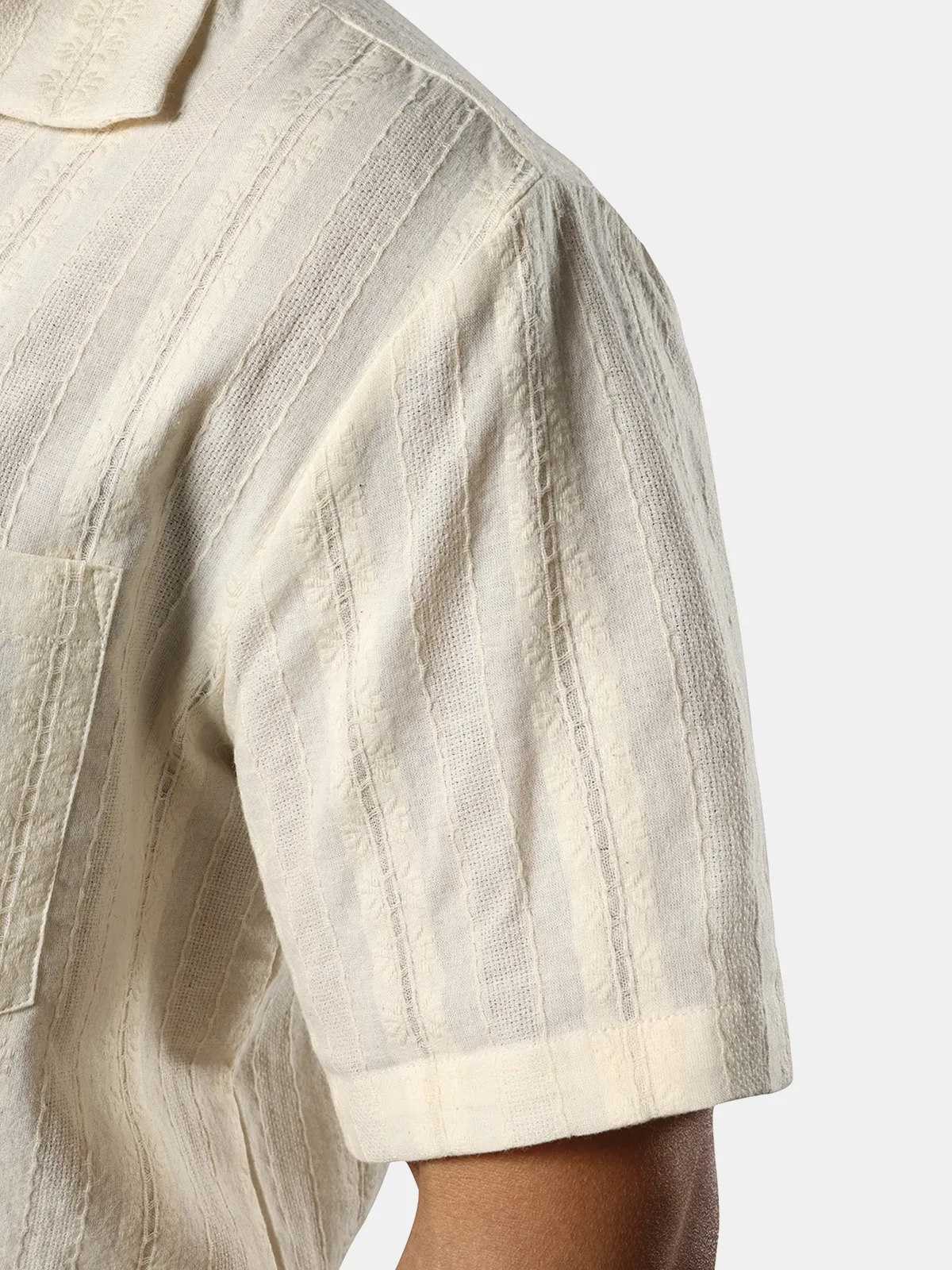 Men's Summer Camp Floral Jacquard Cuban Guayabera Casual Button Short Sleeve Hawaiian Beach Shirt