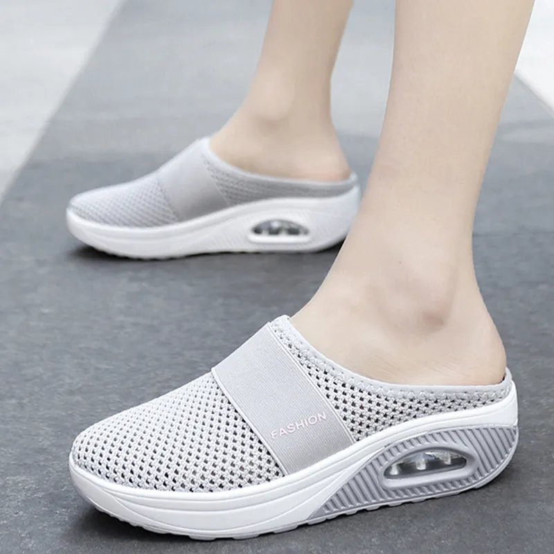 Mesh Lightweight Shoes Slippers Wedge Shoes Female Air Cushion Sandals Thick Bottem Casual Sneakers 43