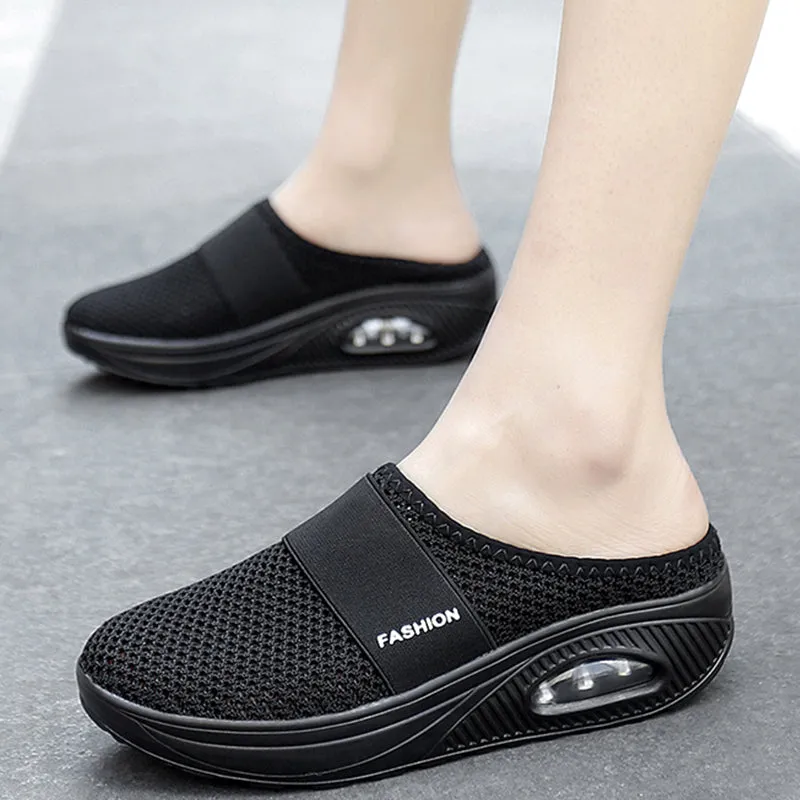 Mesh Lightweight Shoes Slippers Wedge Shoes Female Air Cushion Sandals Thick Bottem Casual Sneakers 43