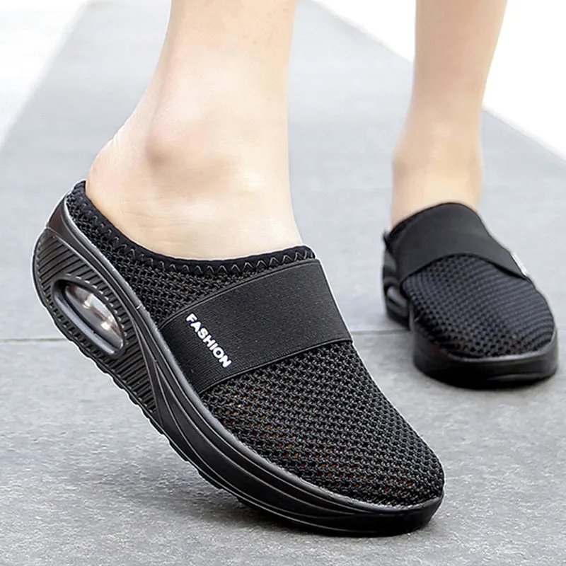Mesh Lightweight Shoes Slippers Wedge Shoes Female Air Cushion Sandals Thick Bottem Casual Sneakers 43