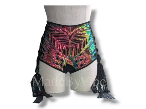 Midnight Aurora High Waisted Side Lace Booty Shorts - Made To Order