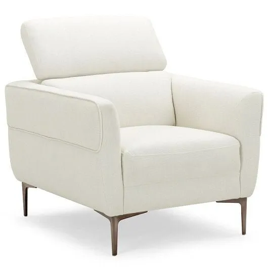 Modern Upholstered Single Sofa with Adjustable Headrest and Stable Metal Legs-Wh