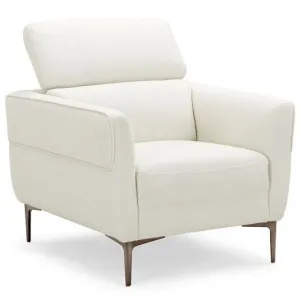 Modern Upholstered Single Sofa with Adjustable Headrest and Stable Metal Legs-Wh