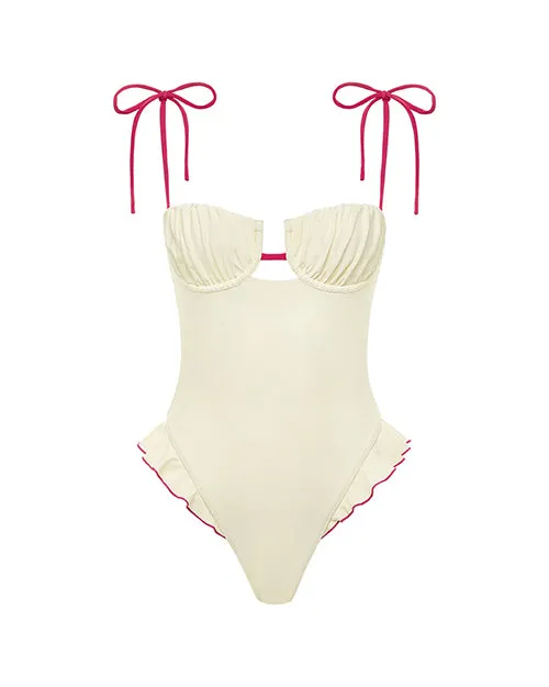 MONTCE | Petal Ruffle One-Piece | Cream Raspberry