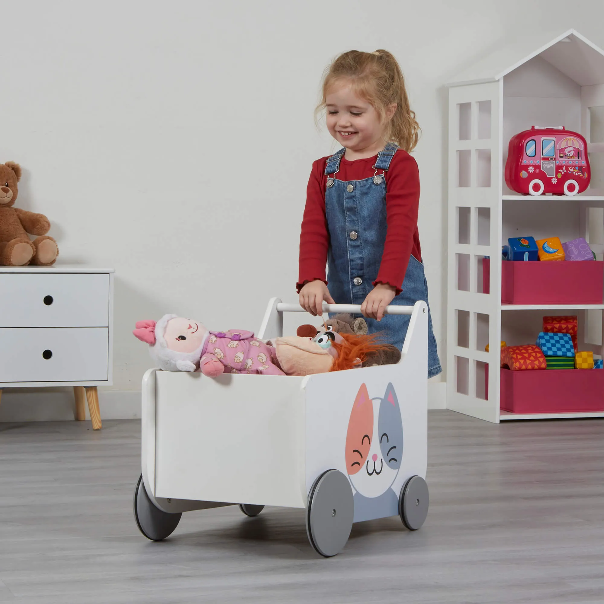 Montessori Toy Box | Toy Storage | Cat and Dog Push Along Trolley