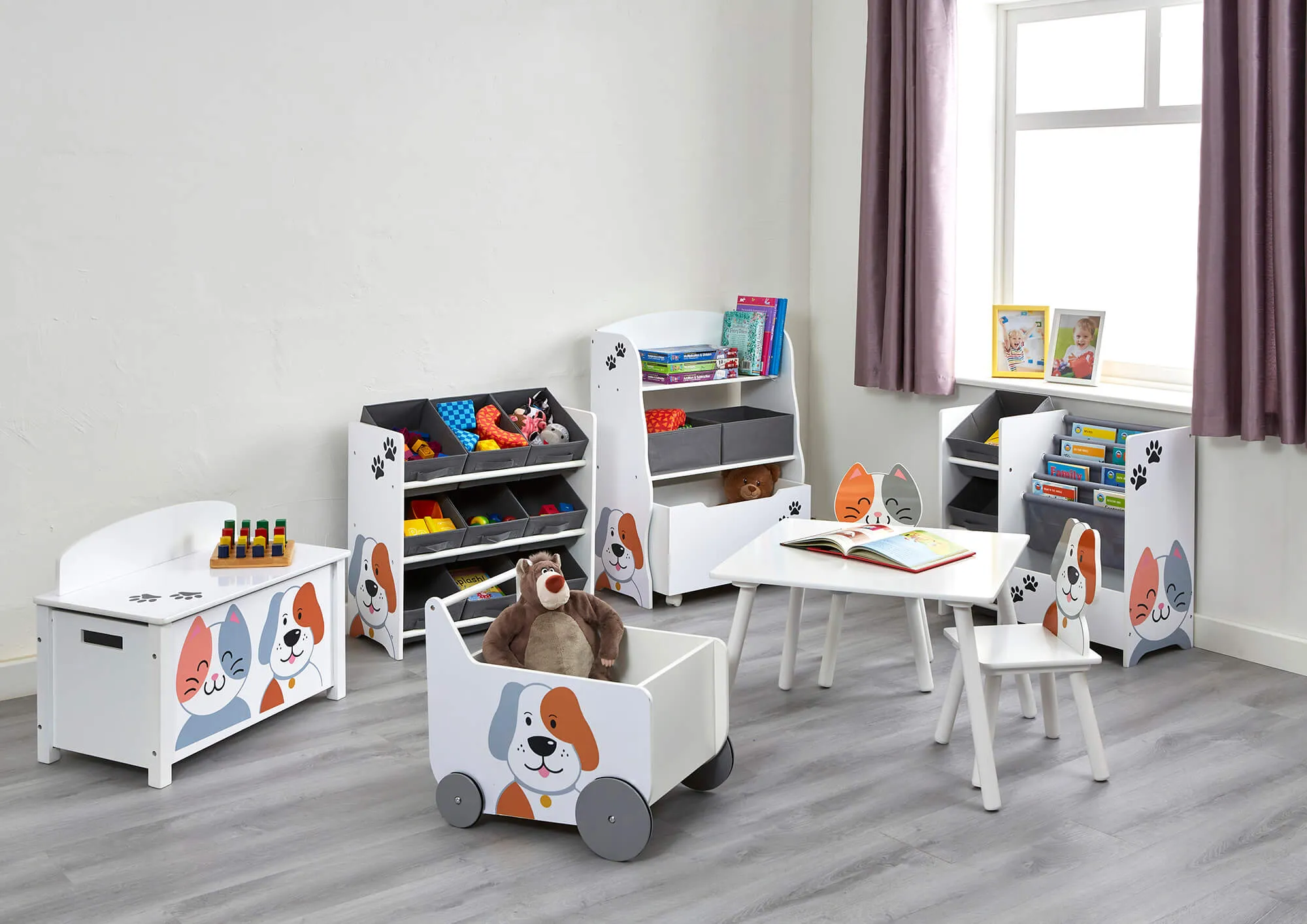 Montessori Toy Box | Toy Storage | Cat and Dog Push Along Trolley