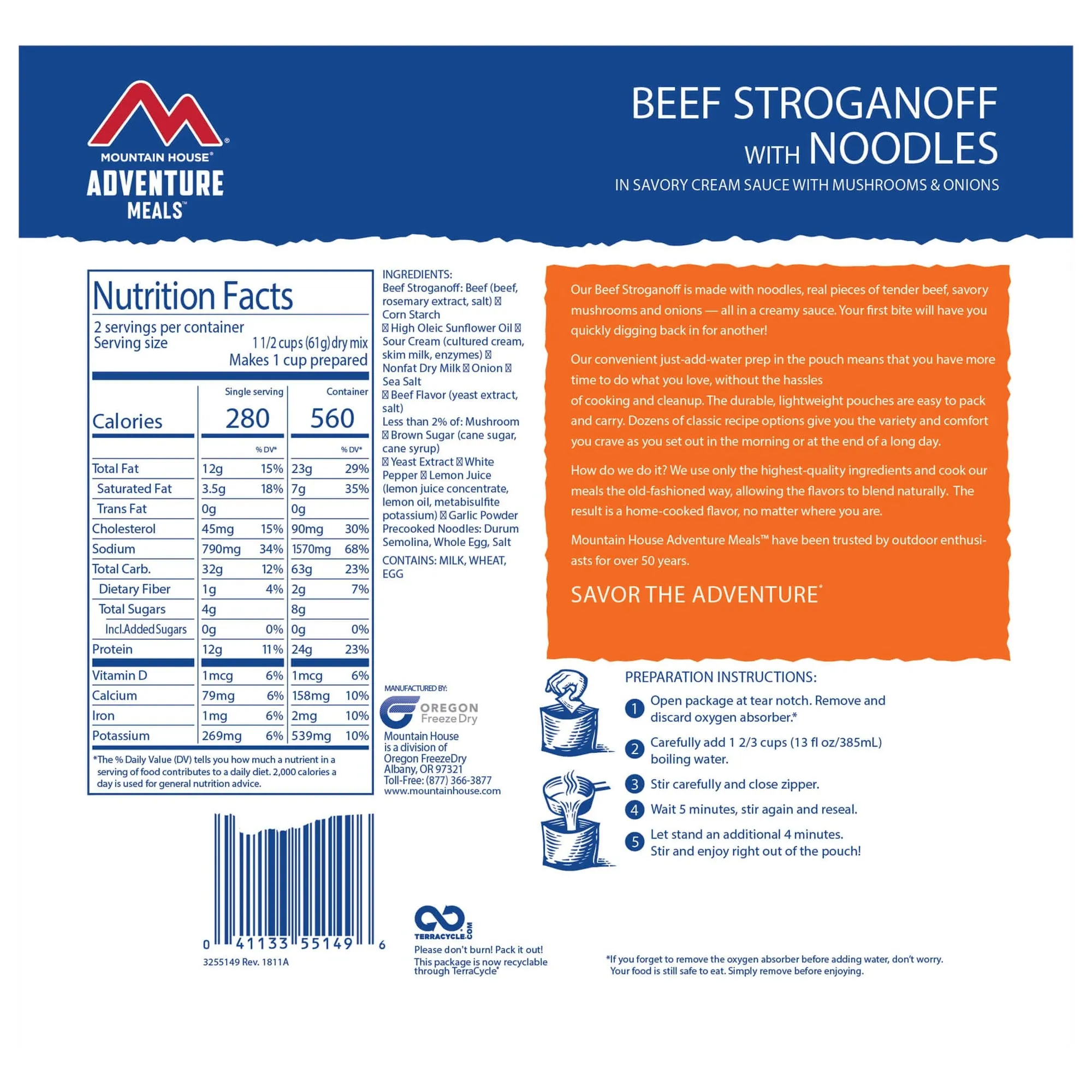Mountain House Scrambled Beef Strogonoff with Noodles Pouch