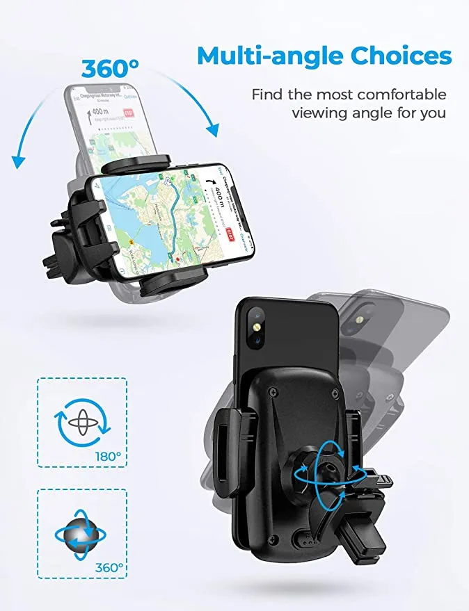 Mpow Air Vent Car Phone Mount, 3-Level Adjustable Clamp with Phone Holder Compatible with all Smartphones Under 6 inch