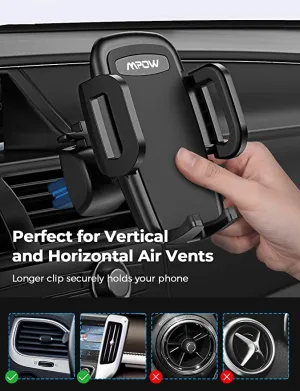 Mpow Air Vent Car Phone Mount, 3-Level Adjustable Clamp with Phone Holder Compatible with all Smartphones Under 6 inch