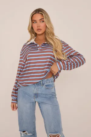 Multi Striped Oversized Long Sleeves Rugby T-shirt - Citra