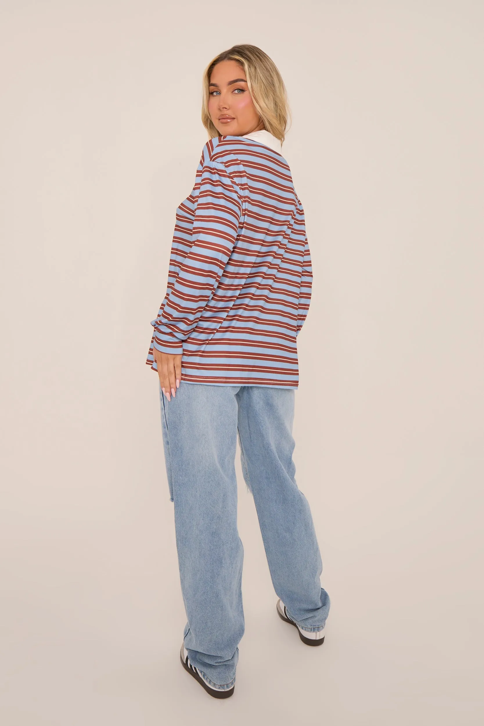 Multi Striped Oversized Long Sleeves Rugby T-shirt - Citra
