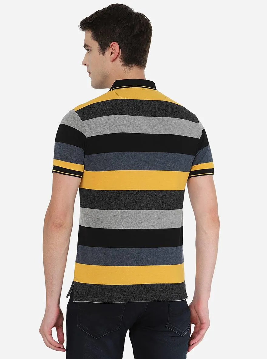 Multicolor Striped Slim Fit Polo T-Shirt | Greenfibre