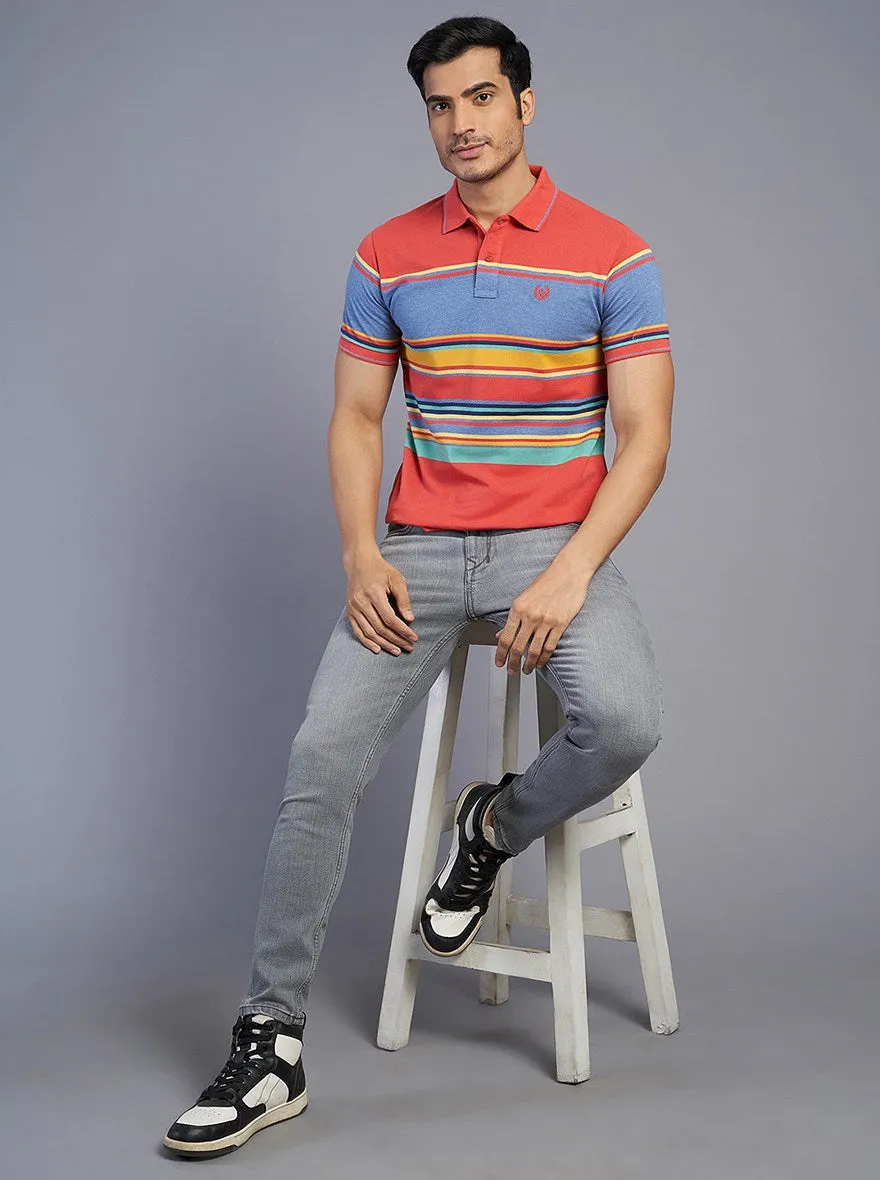Multicolor Striped Slim Fit Polo T-Shirt | Greenfibre