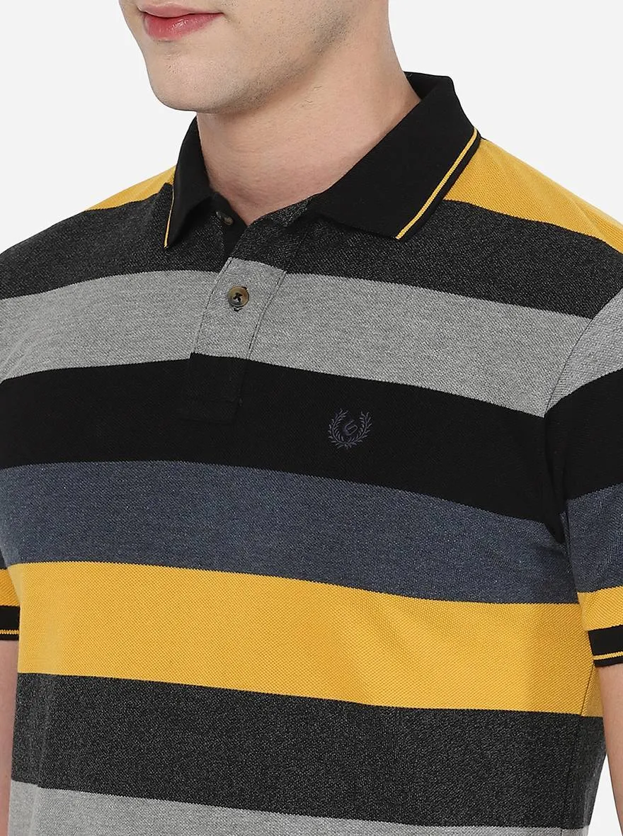 Multicolor Striped Slim Fit Polo T-Shirt | Greenfibre
