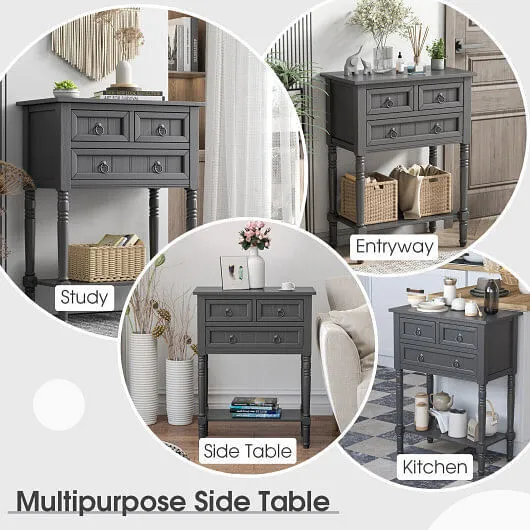 Narrow Console Table with 3 Storage Drawers and Open Bottom Shelf-Gray - Color: