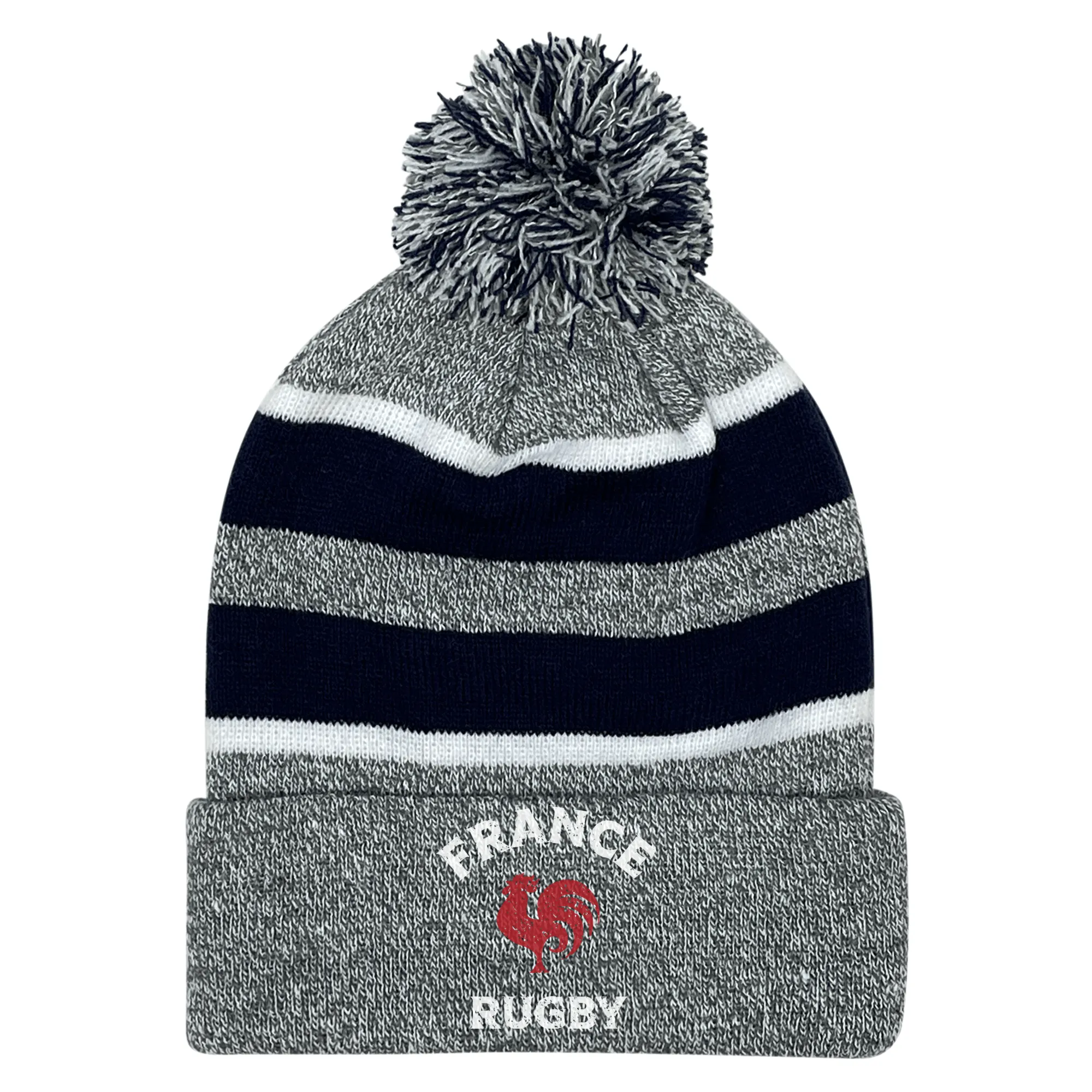 Nations of Rugby France Hooped Pom-Pom Beanie