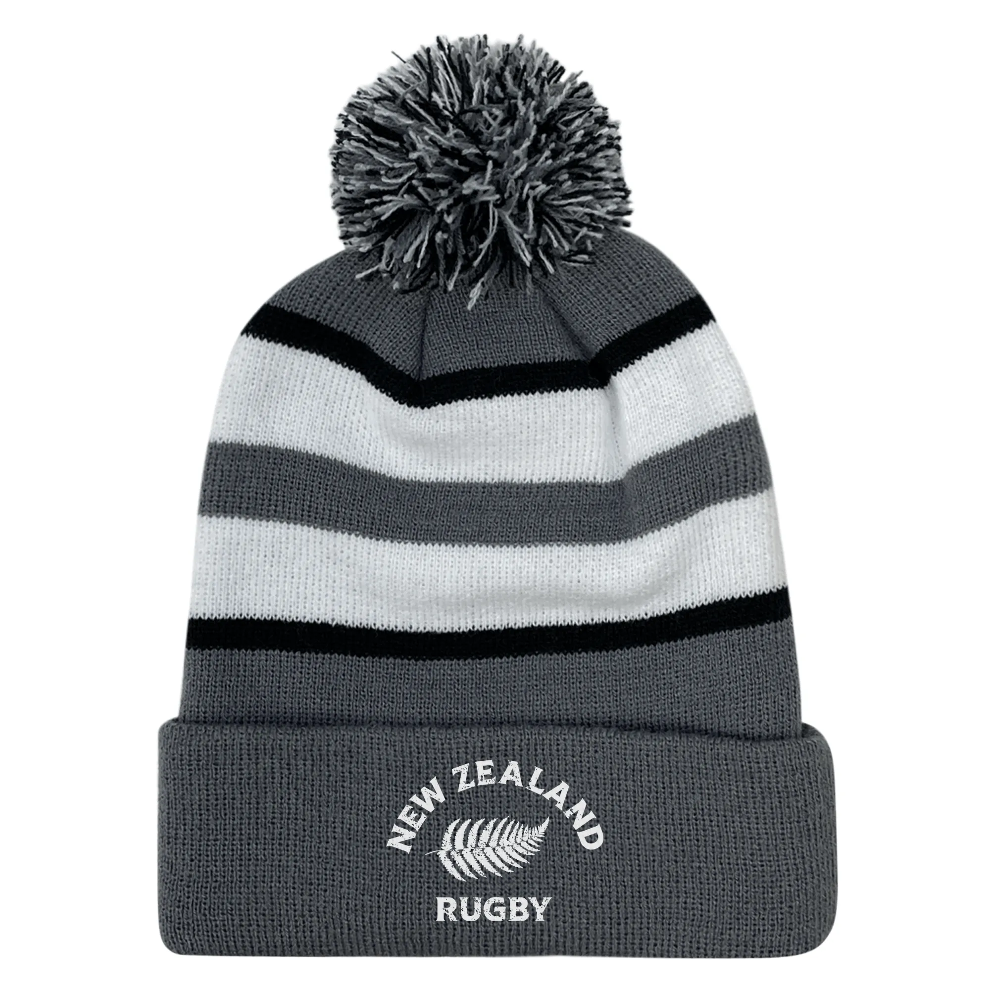 Nations of Rugby New Zealand Hooped Pom-Pom Beanie