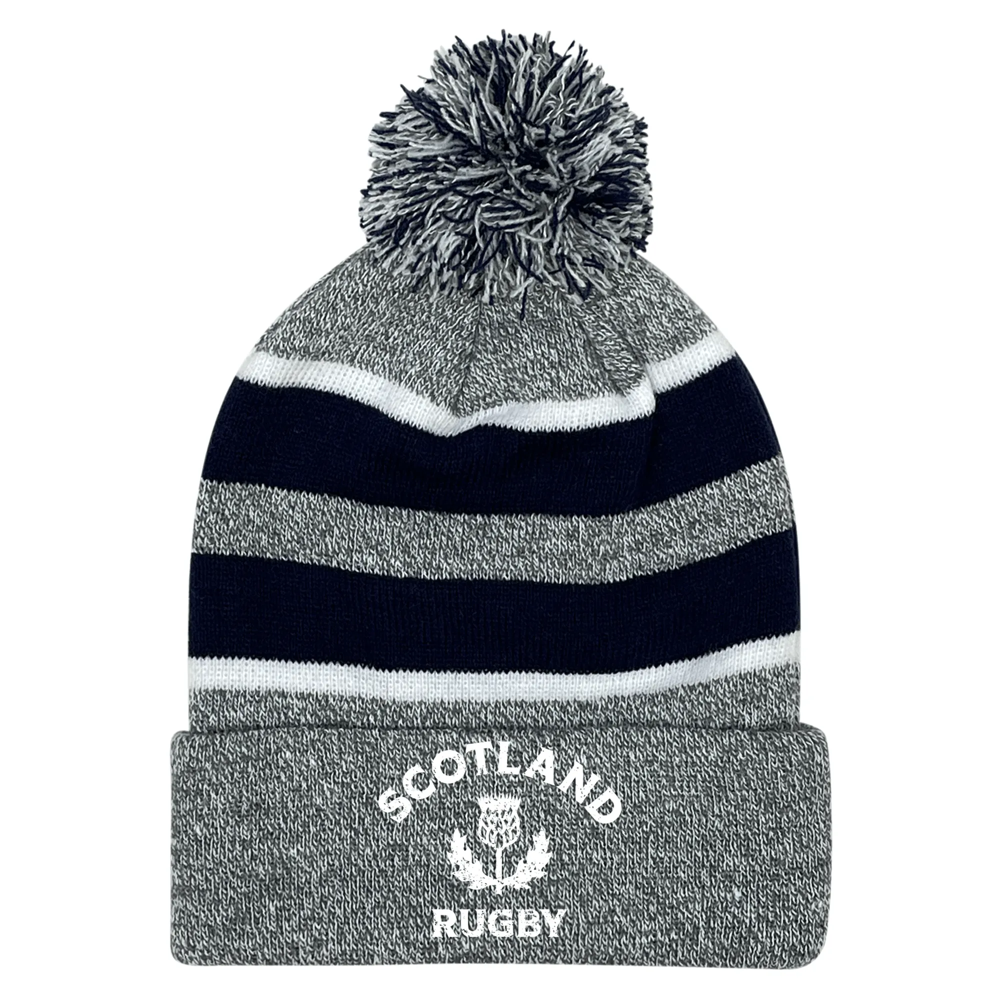 Nations of Rugby Scotland Hooped Pom-Pom Beanie
